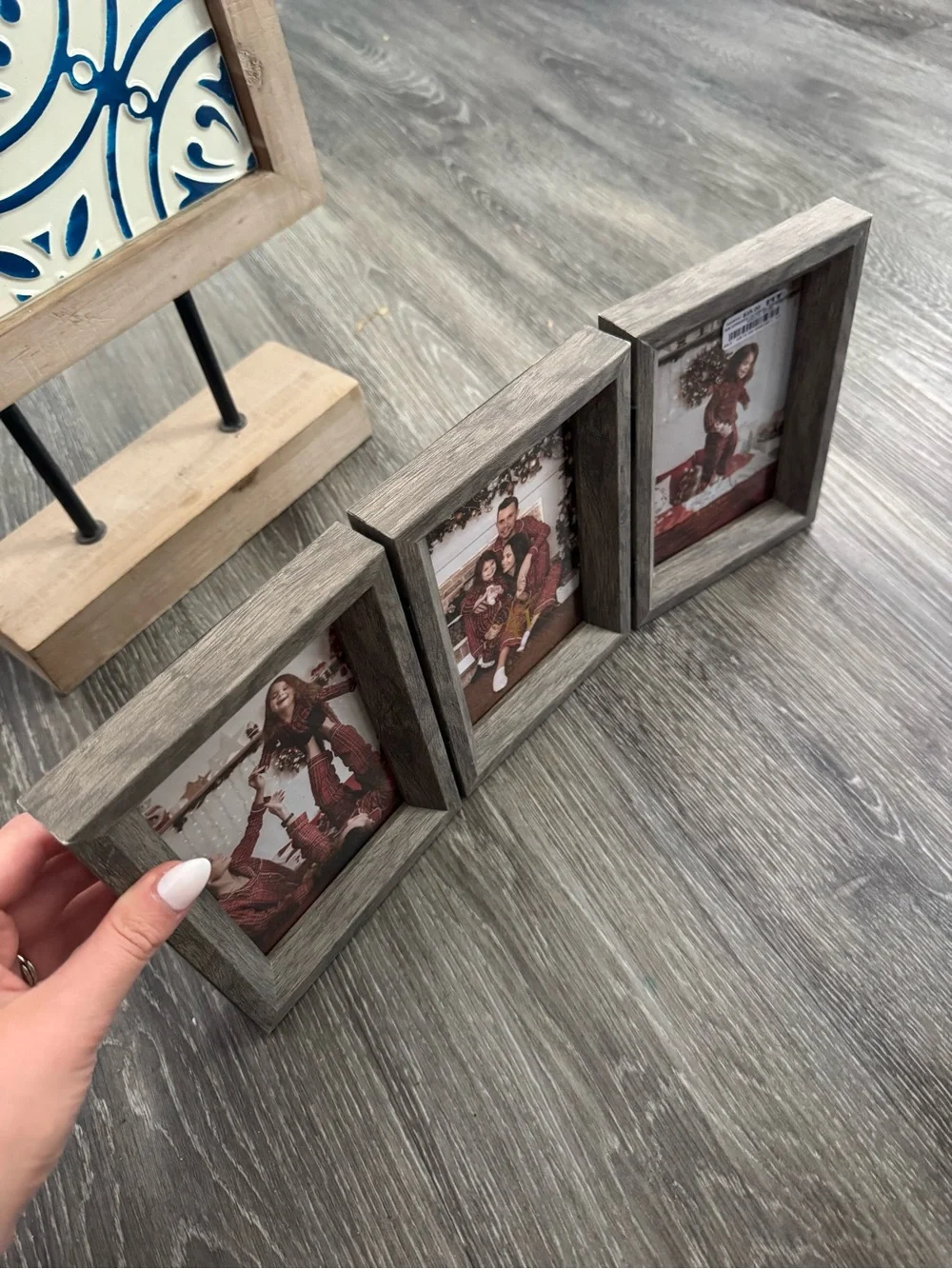 Rustic Hinged Triple Photo Frame - Brownish Gray